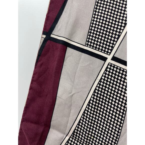 Vintage Lanvin Scarf 100% Silk Geometric Logo Print Fringe Hem Maroon Black - Picture 6 of 6